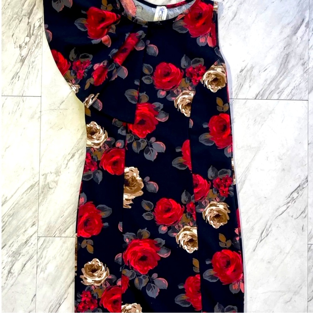 Holiday Women black red floral bodycon mini dress, sleeveless oneside flare